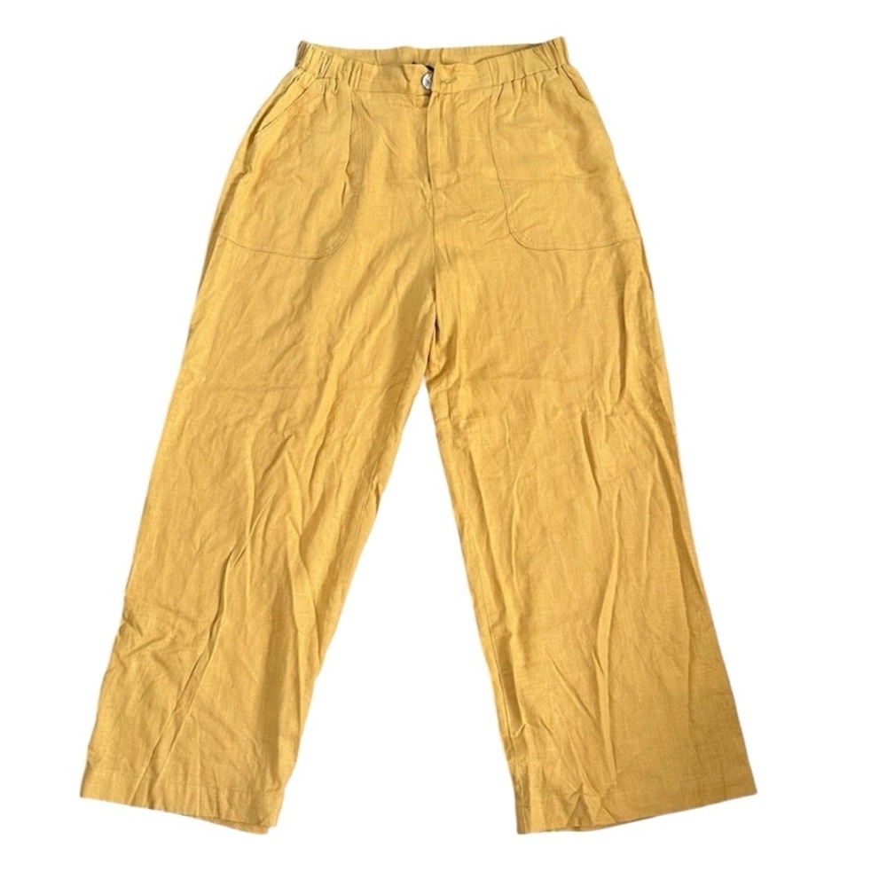 Karen Kane Yellow Linen Blend Wide Leg Pants Medium Coastal Grandma Resort - Picture 2 of 8
